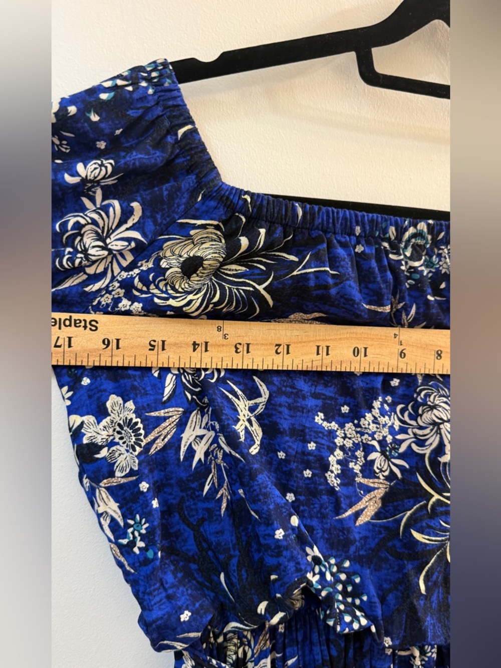 Jaase "Handshaped in the Shed" Boho Blue Floral Off-Shoulder Dress XS - Picture 10 of 12